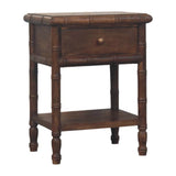 Bamboo Carved Bedside Table | Brass Solid Mango Wood Open Shelf Default Title