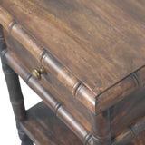 Bamboo Carved Bedside Table | Brass Solid Mango Wood Open Shelf