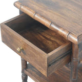 Bamboo Carved Bedside Table | Brass Solid Mango Wood Open Shelf