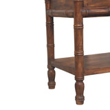 Bamboo Carved Bedside Table | Brass Solid Mango Wood Open Shelf