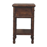 Bamboo Carved Bedside Table | Brass Solid Mango Wood Open Shelf