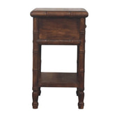 Bamboo Carved Bedside Table | Brass Solid Mango Wood Open Shelf