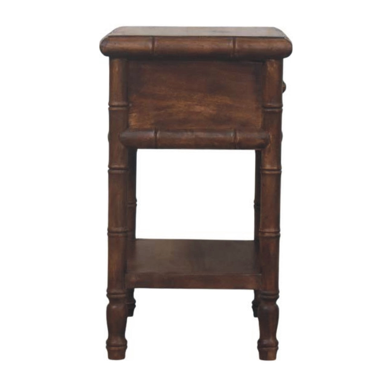 Bamboo Carved Bedside Table | Brass Solid Mango Wood Open Shelf