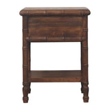 Bamboo Carved Bedside Table | Brass Solid Mango Wood Open Shelf