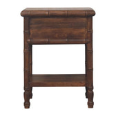 Bamboo Carved Bedside Table | Brass Solid Mango Wood Open Shelf