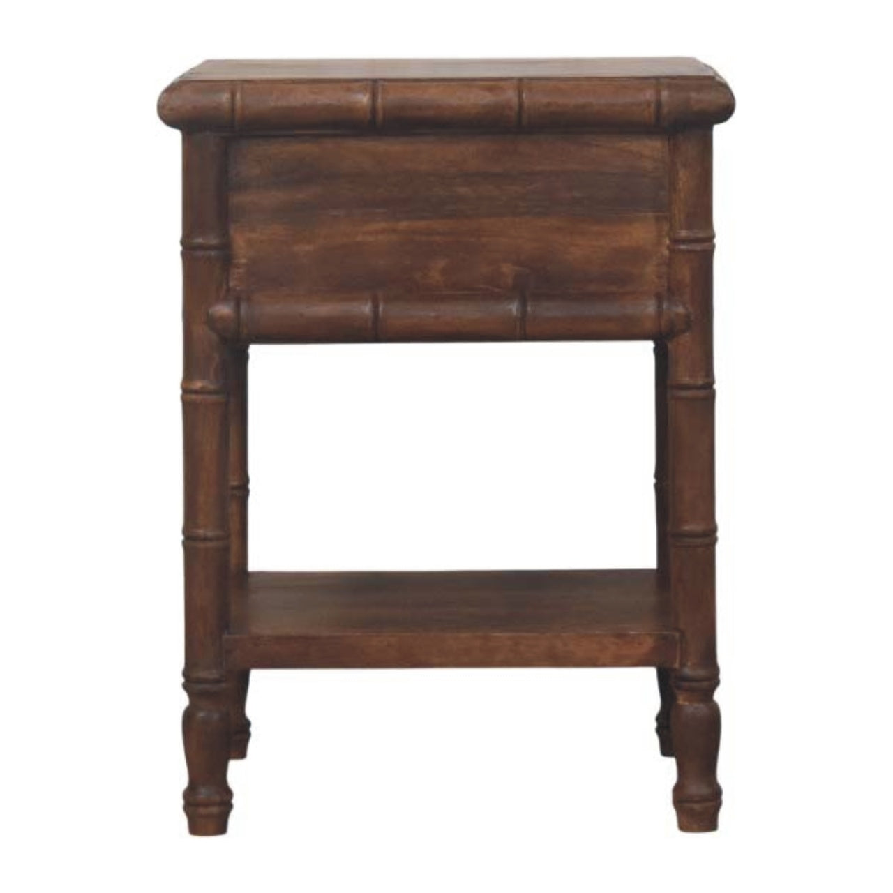 Bamboo Carved Bedside Table | Brass Solid Mango Wood Open Shelf