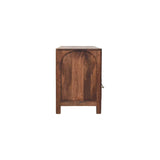 Arc-Line Media Console Table | Brass Solid Mango Wood Open Shelf