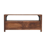 Arc-Line Media Console Table | Brass Solid Mango Wood Open Shelf