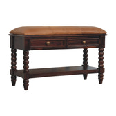 Spindle Winewood Leather Bench