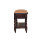 Spindle Winewood Leather Bench