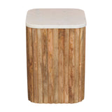 Oakish Marble Side Table Accent Piece | Oak-Ish Solid Mango Wood Marble-Effect