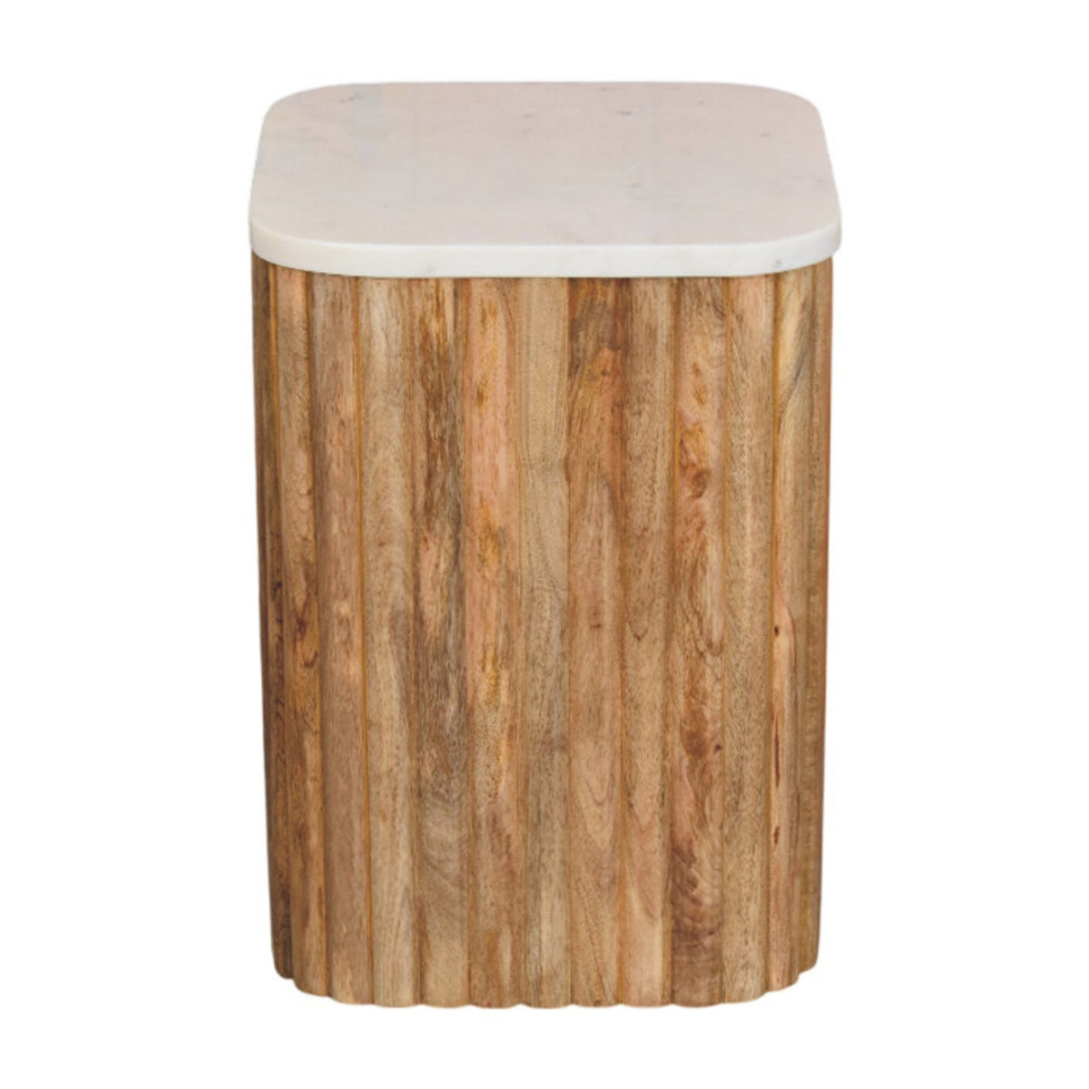 Oakish Marble Side Table Accent Piece | Oak-Ish Solid Mango Wood Marble-Effect