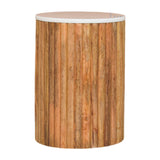 Fluted Marble Side Table Accent Piece | Marble-Effect Solid Mango Wood Default Title