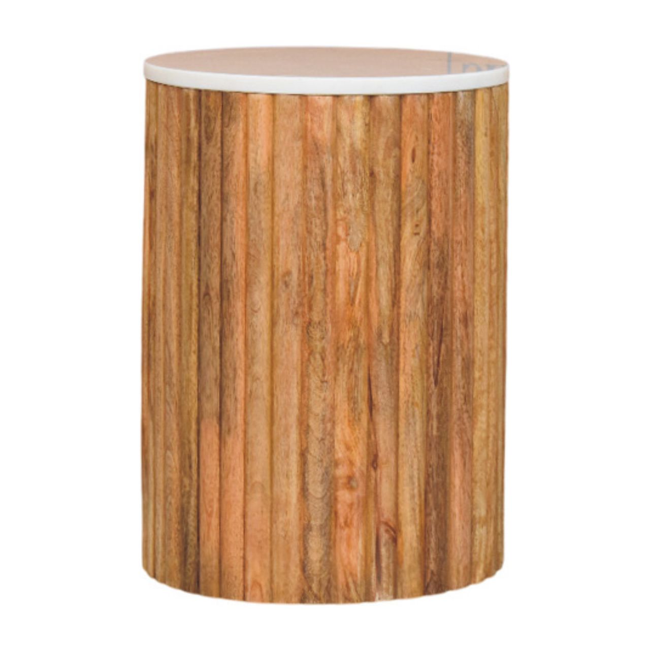 Fluted Marble Side Table Accent Piece | Marble-Effect Solid Mango Wood Default Title