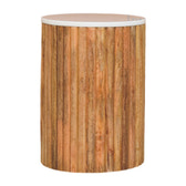 Fluted Marble Side Table Accent Piece | Marble-Effect Solid Mango Wood Default Title
