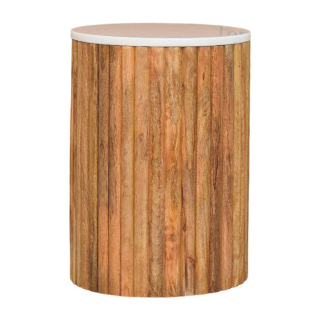 Fluted Marble Side Table Accent Piece | Marble-Effect Solid Mango Wood Default Title