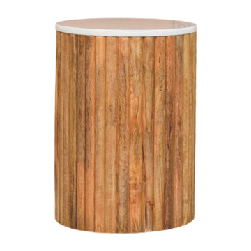 Fluted Marble Side Table Accent Piece | Marble-Effect Solid Mango Wood Default Title