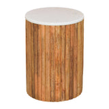 Fluted Marble Side Table Accent Piece | Marble-Effect Solid Mango Wood