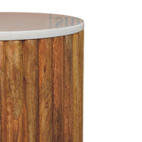 Fluted Marble Side Table Accent Piece | Marble-Effect Solid Mango Wood