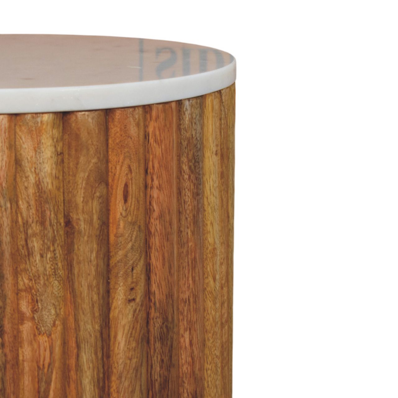 Fluted Marble Side Table Accent Piece | Marble-Effect Solid Mango Wood