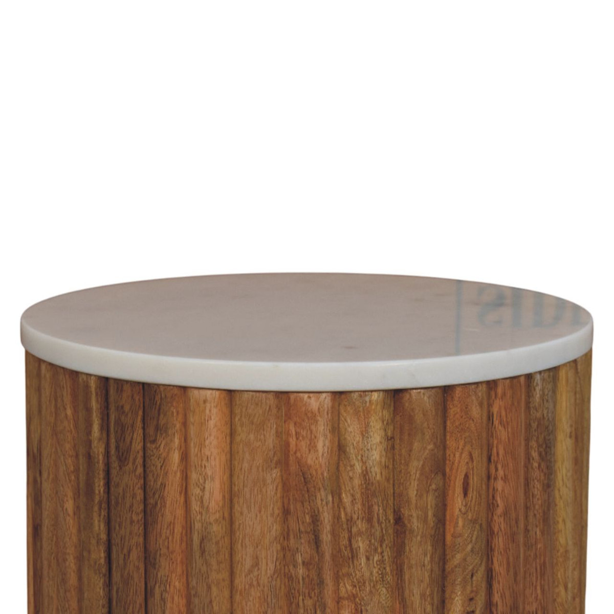 Fluted Marble Side Table Accent Piece | Marble-Effect Solid Mango Wood