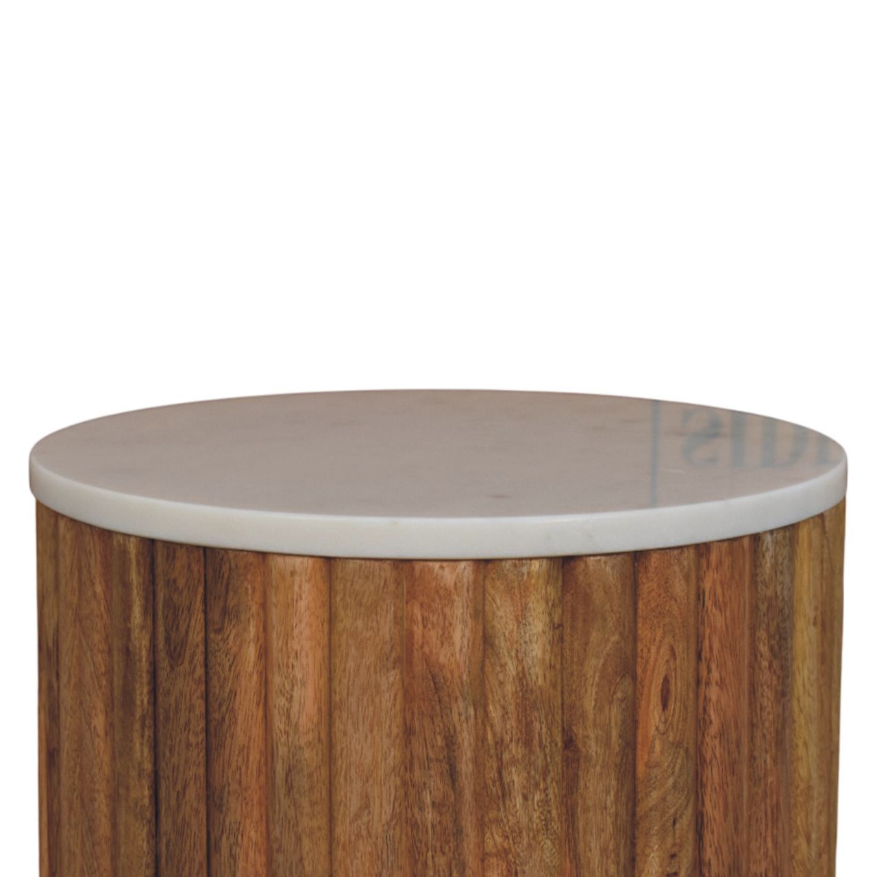 Fluted Marble Side Table Accent Piece | Marble-Effect Solid Mango Wood