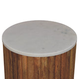 Fluted Marble Side Table Accent Piece | Marble-Effect Solid Mango Wood