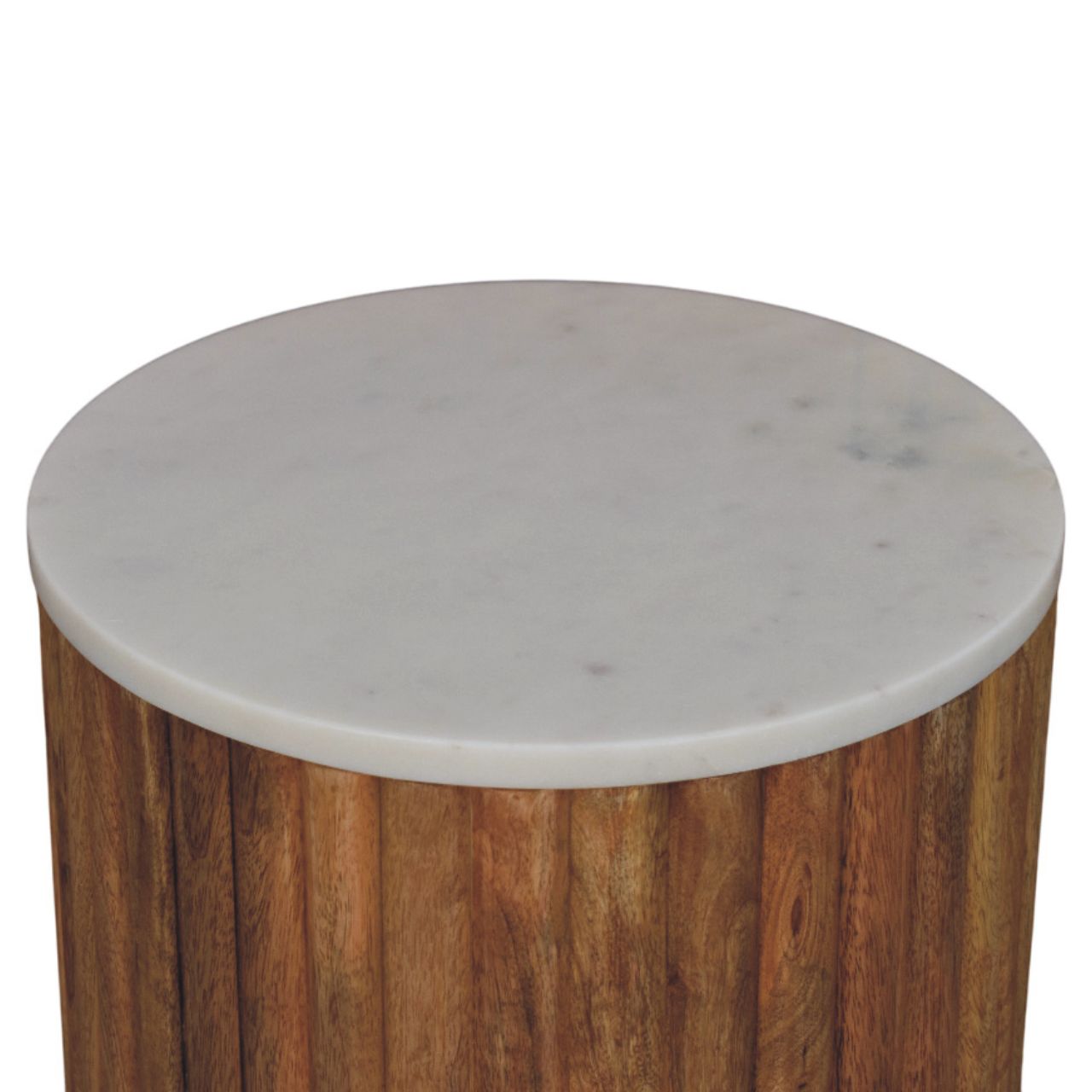 Fluted Marble Side Table Accent Piece | Marble-Effect Solid Mango Wood