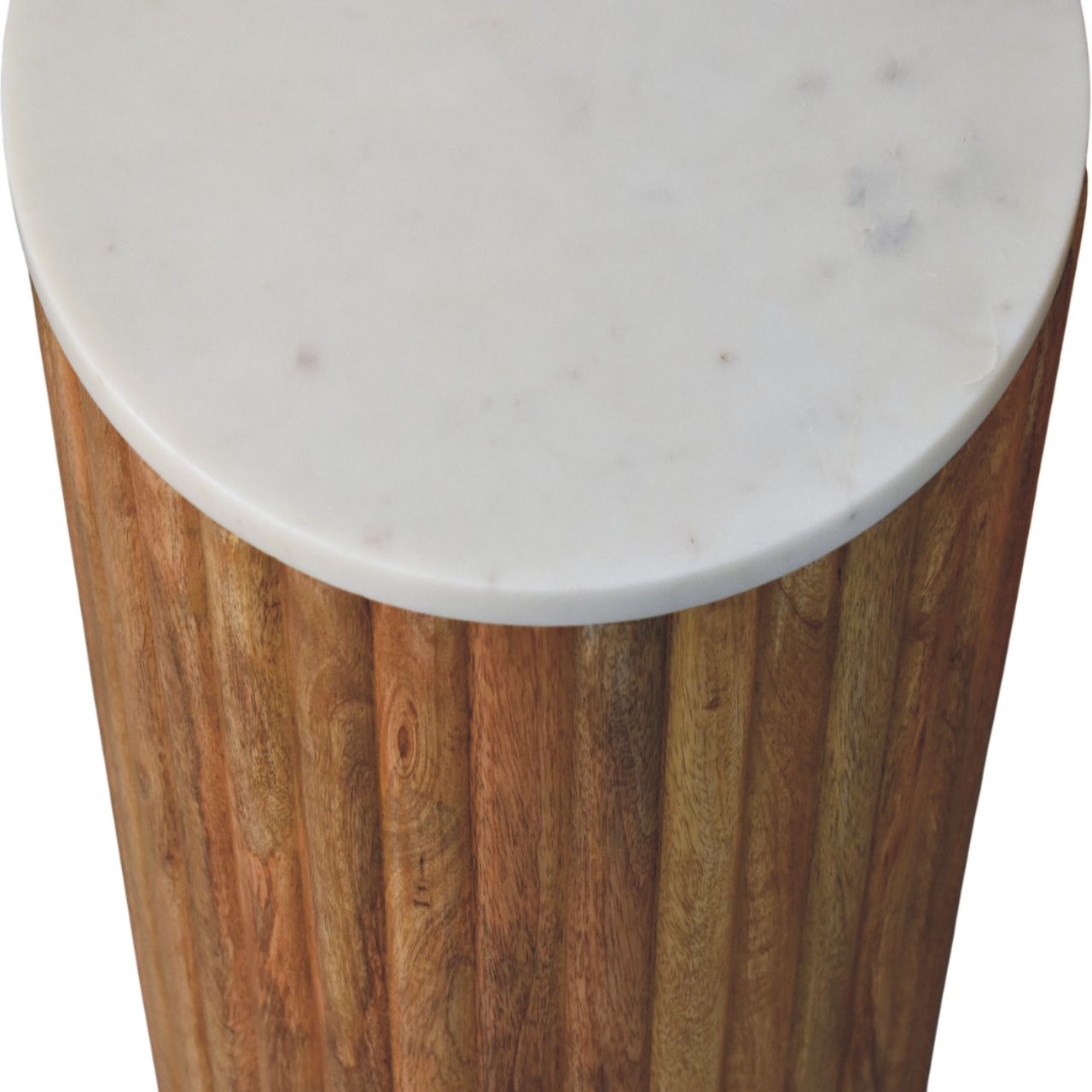 Fluted Marble Side Table Accent Piece | Marble-Effect Solid Mango Wood