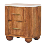 Aurora Marble Bedside Table | Marble-Effect Solid Mango Wood