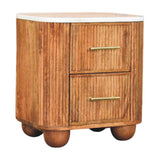 Aurora Marble Bedside Table | Marble-Effect Solid Mango Wood