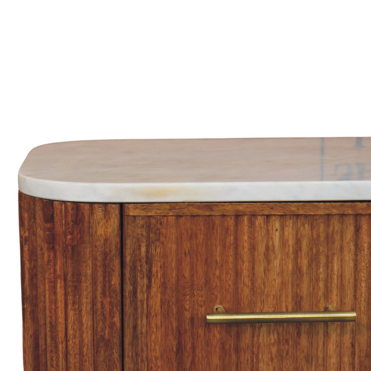 Aurora Marble Bedside Table | Marble-Effect Solid Mango Wood