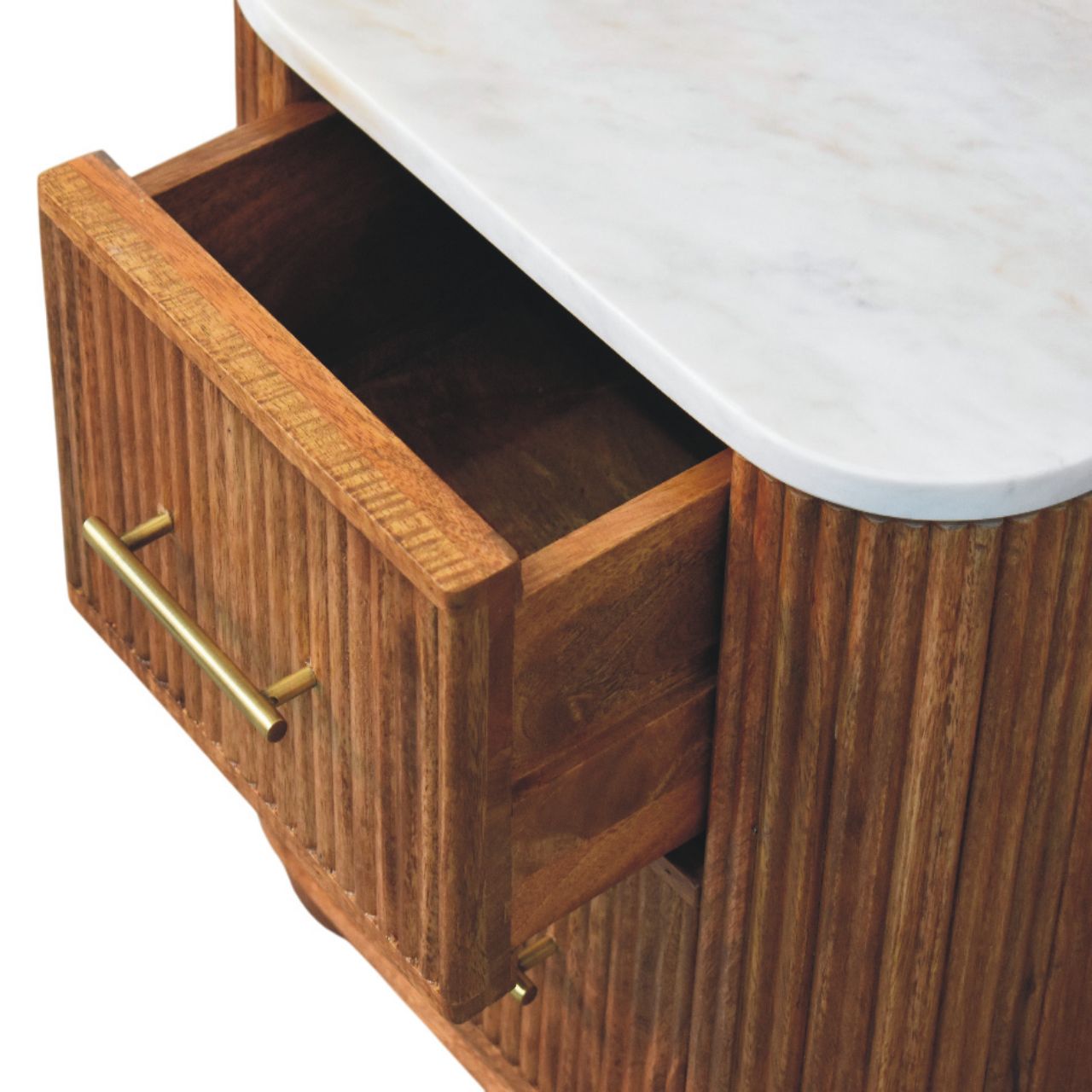 Aurora Marble Bedside Table | Marble-Effect Solid Mango Wood