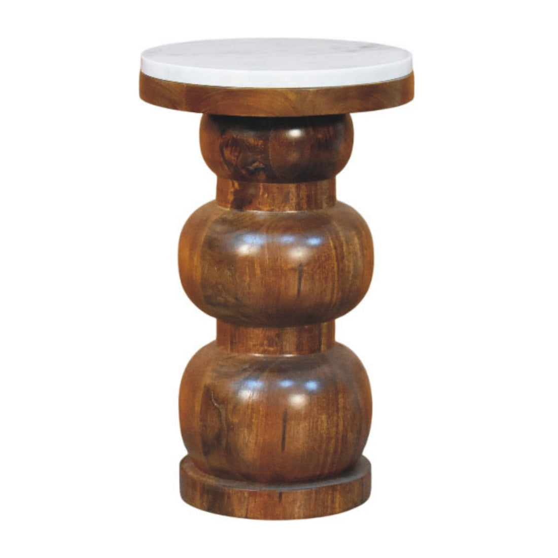 Marble Top Bulla Side Table Accent Piece | Marble-Effect Solid Mango Wood Default Title