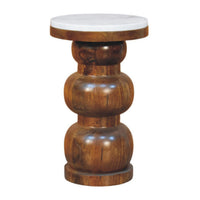 Marble Top Bulla Side Table Accent Piece | Marble-Effect Solid Mango Wood