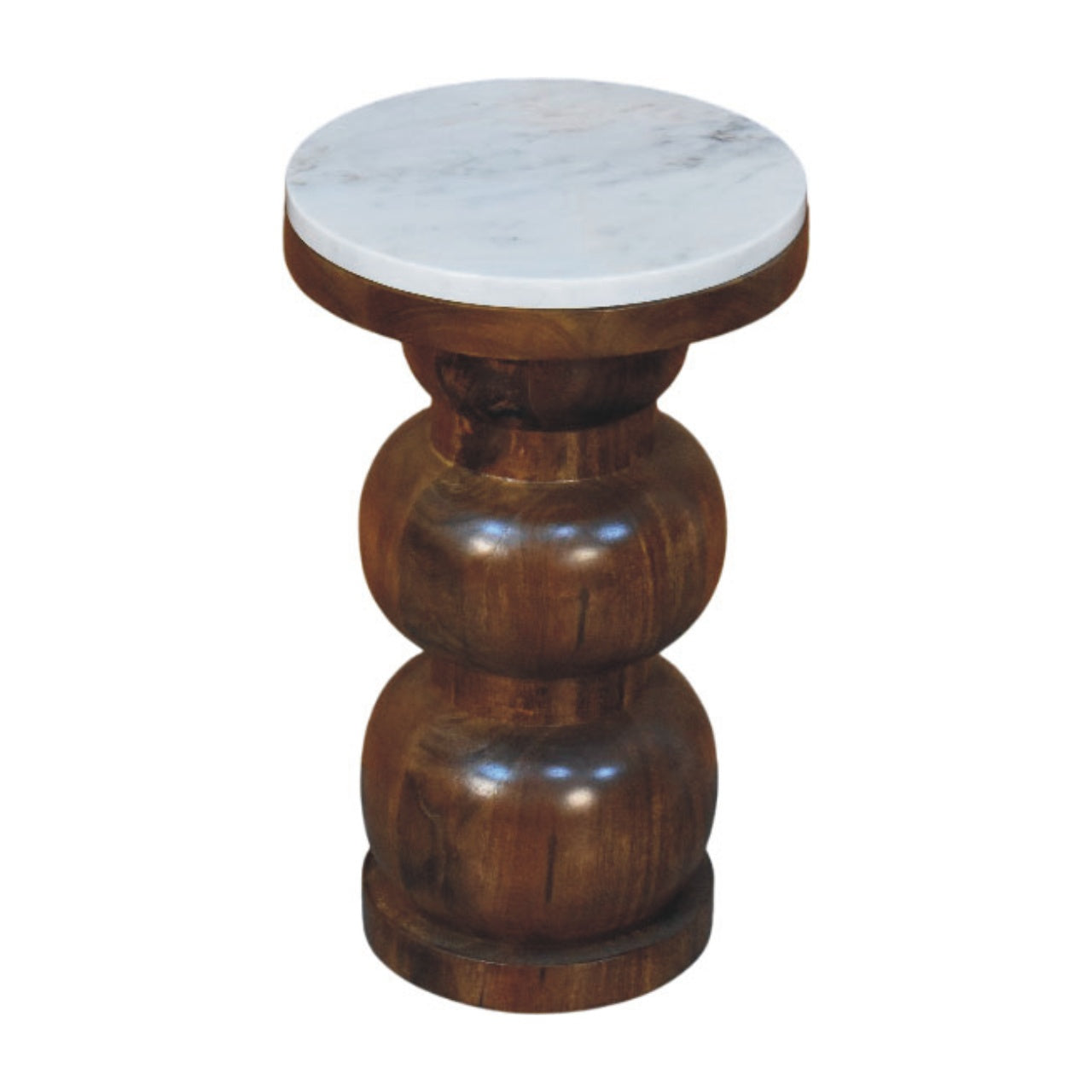 Marble Top Bulla Side Table Accent Piece | Marble-Effect Solid Mango Wood