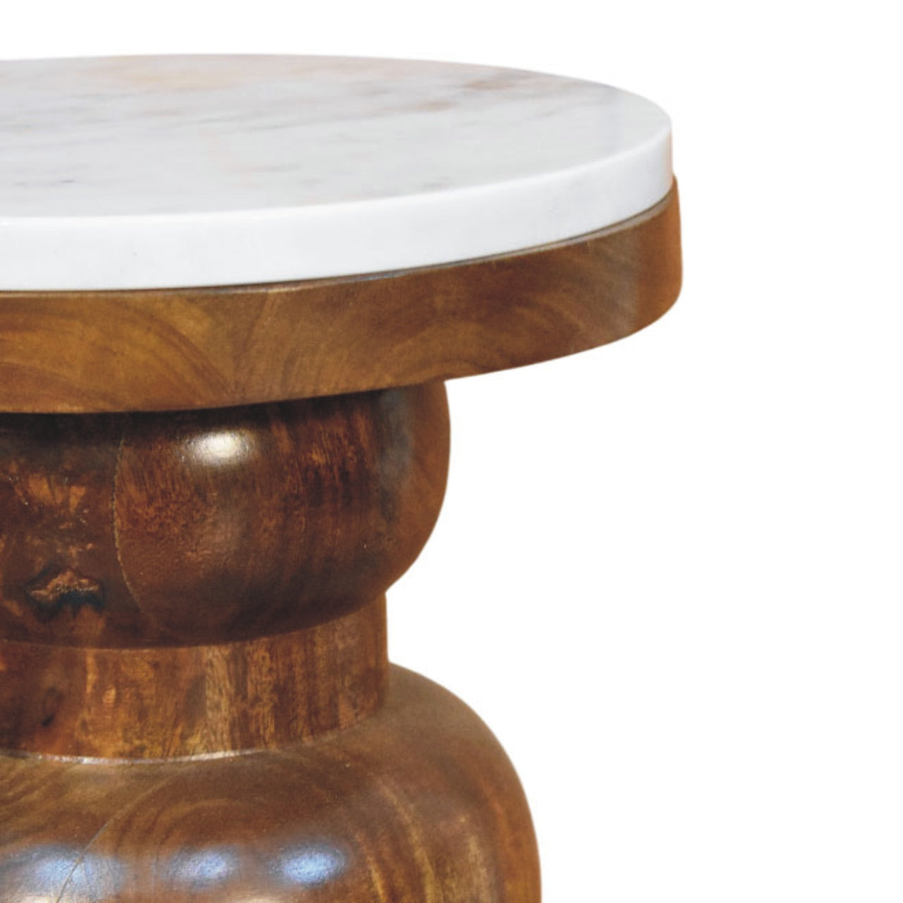 Marble Top Bulla Side Table Accent Piece | Marble-Effect Solid Mango Wood