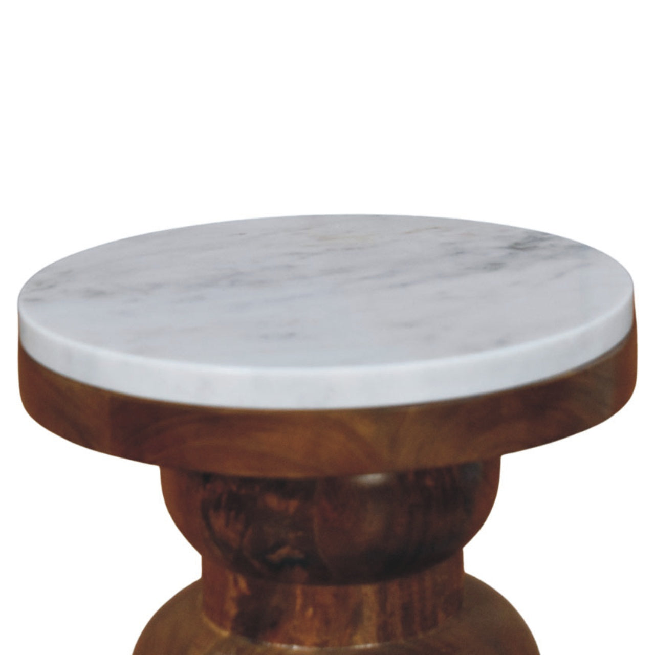 Marble Top Bulla Side Table Accent Piece | Marble-Effect Solid Mango Wood
