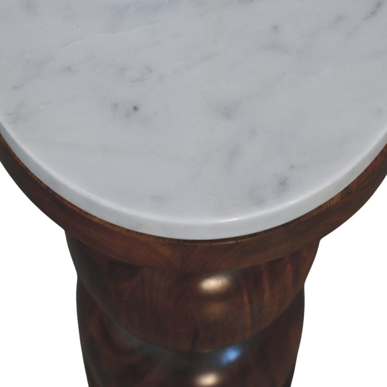 Marble Top Bulla Side Table Accent Piece | Marble-Effect Solid Mango Wood