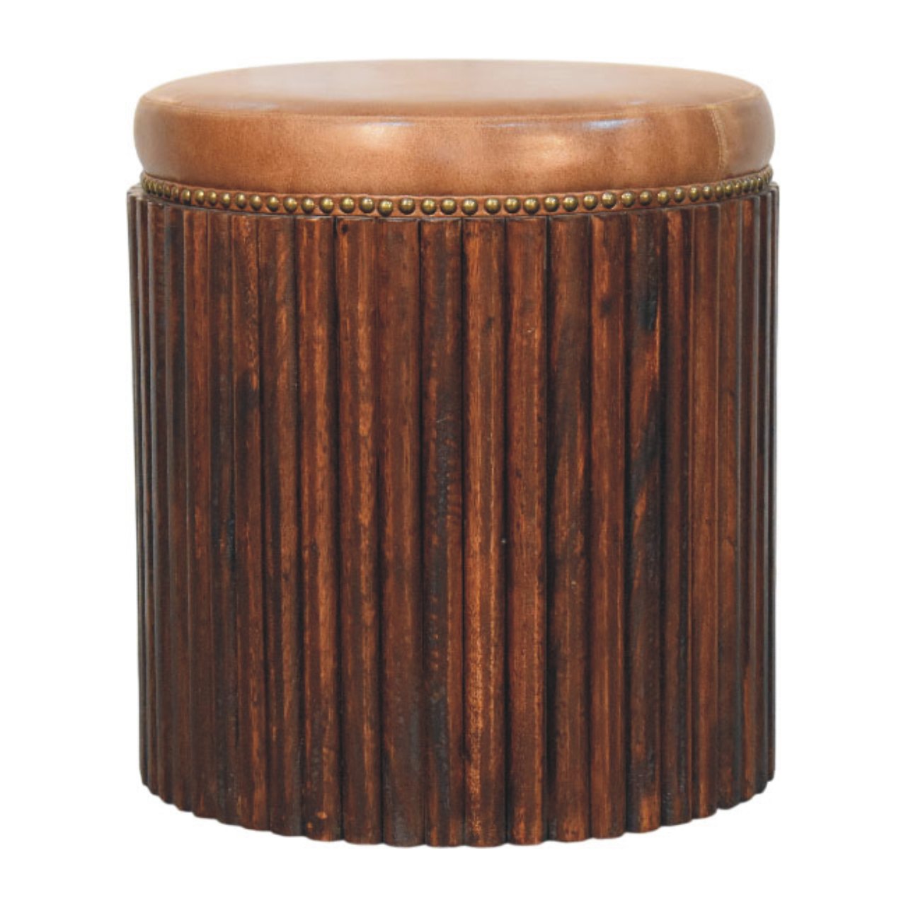 Ribbed Leather Accent Footstool Default Title