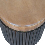 Ribbed Leather Accent Stool