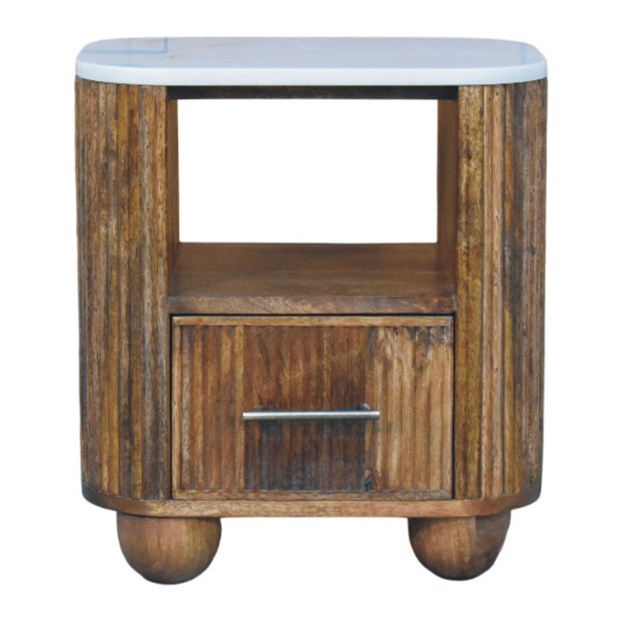 Beaumont Marble Bedside Table | Marble-Effect Solid Mango Wood Default Title