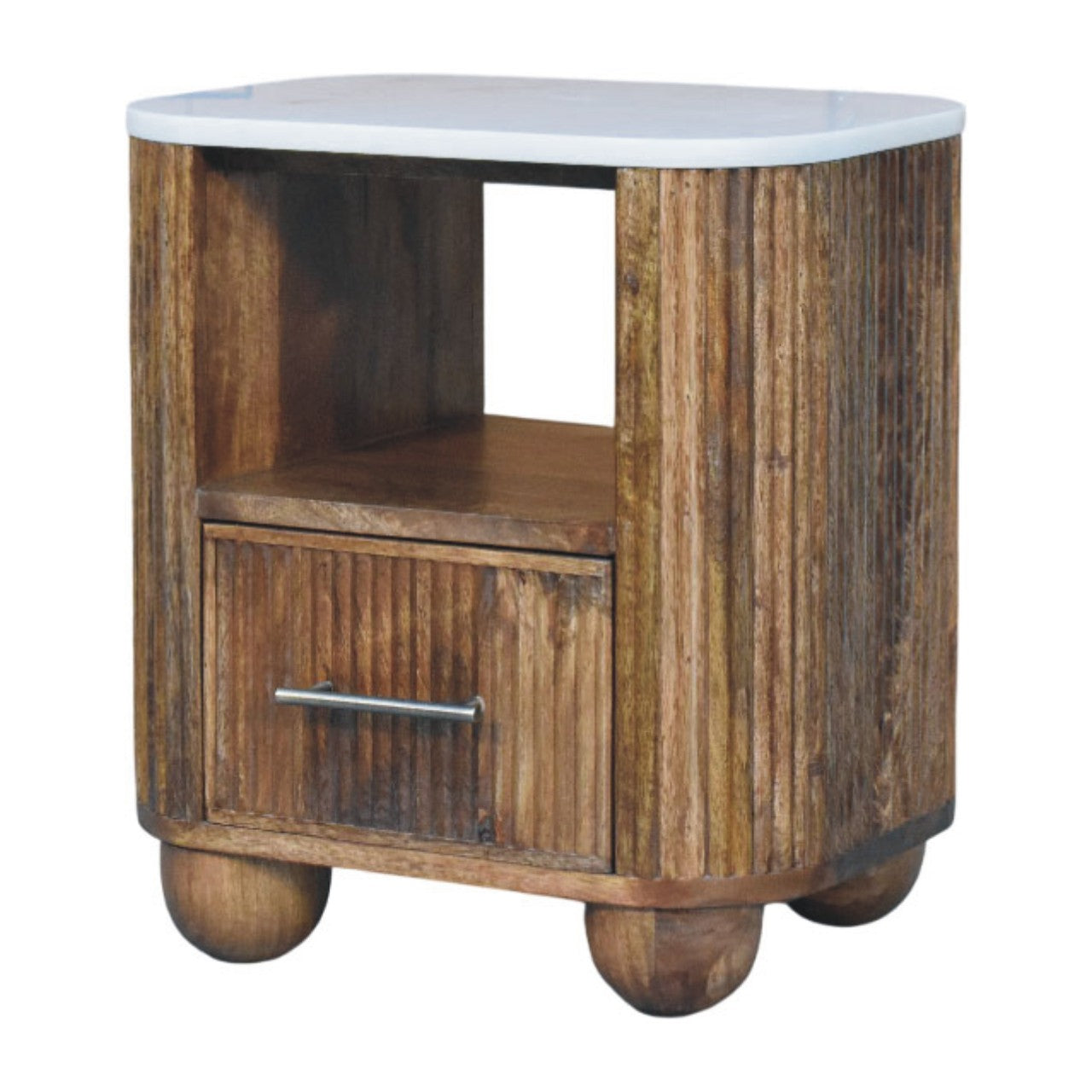 Beaumont Marble Bedside Table | Marble-Effect Solid Mango Wood