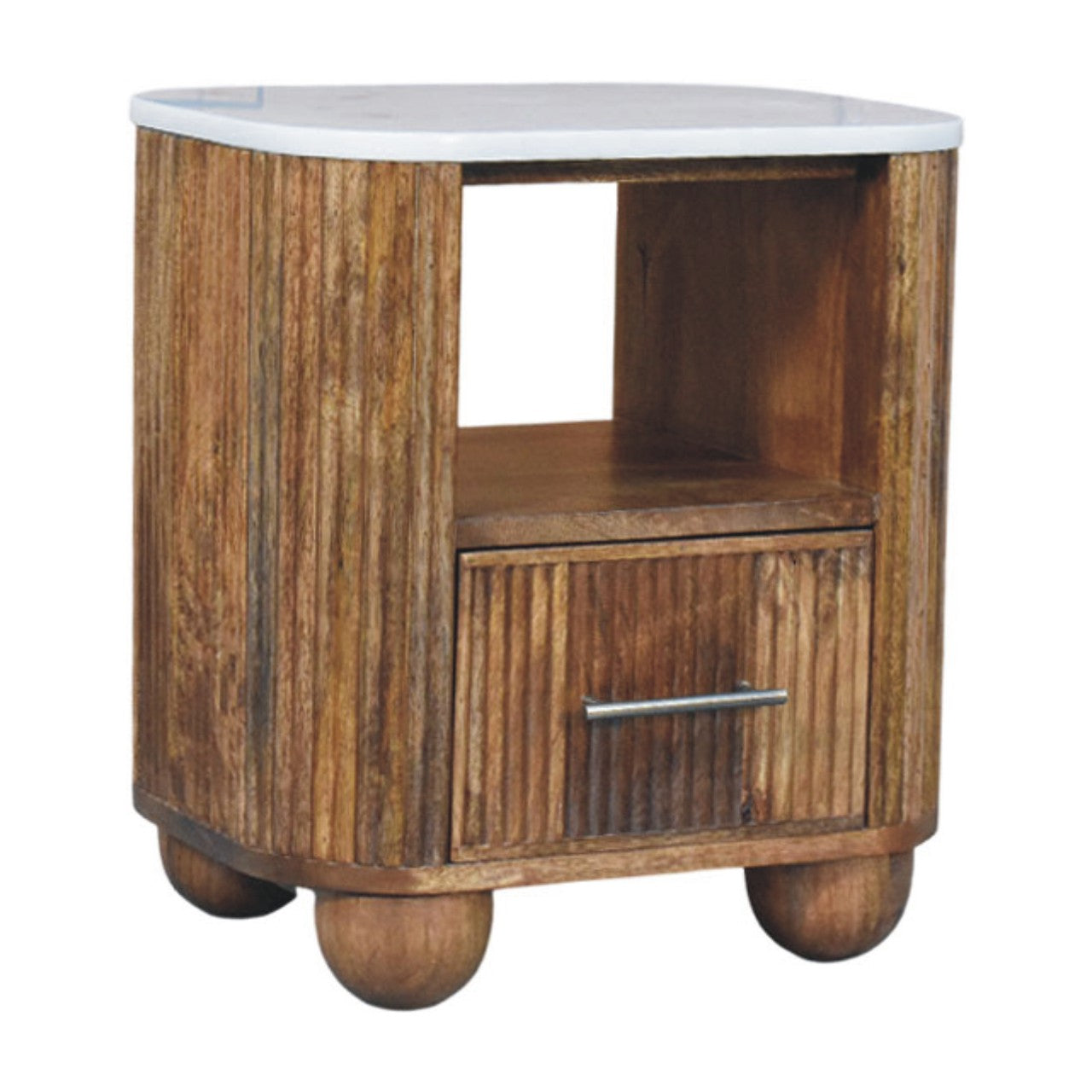 Beaumont Marble Bedside Table | Marble-Effect Solid Mango Wood
