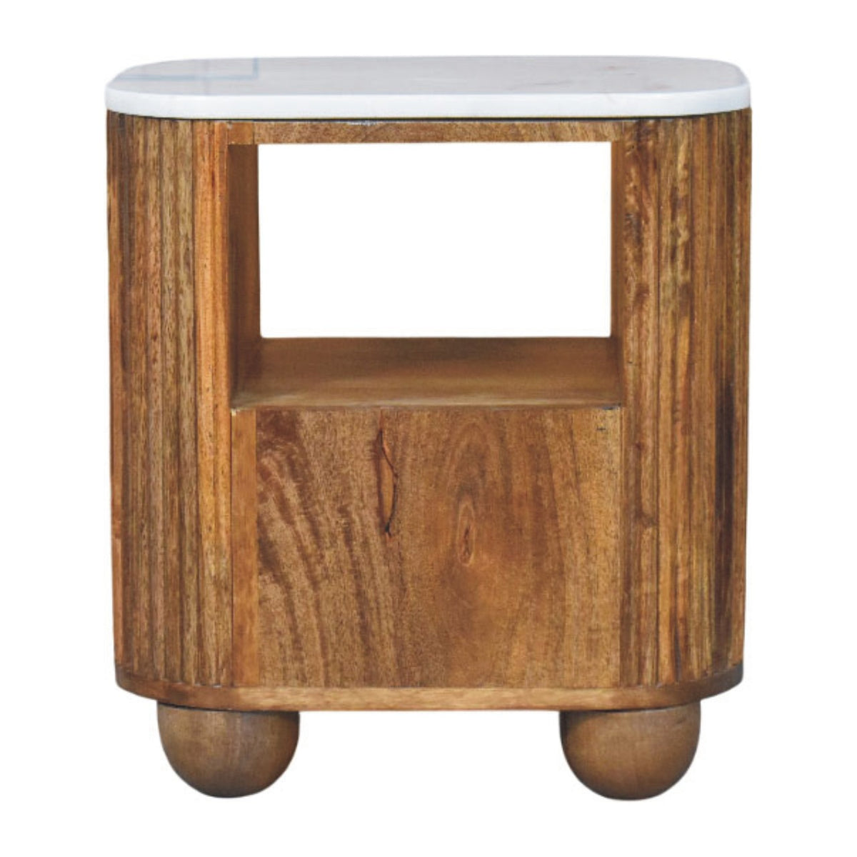 Beaumont Marble Bedside Table | Marble-Effect Solid Mango Wood