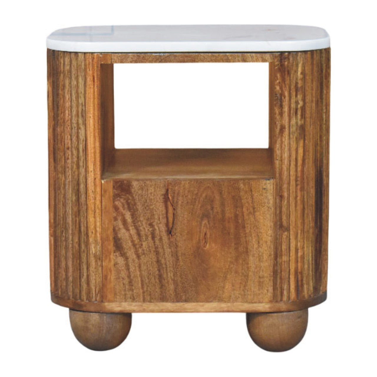 Beaumont Marble Bedside Table | Marble-Effect Solid Mango Wood