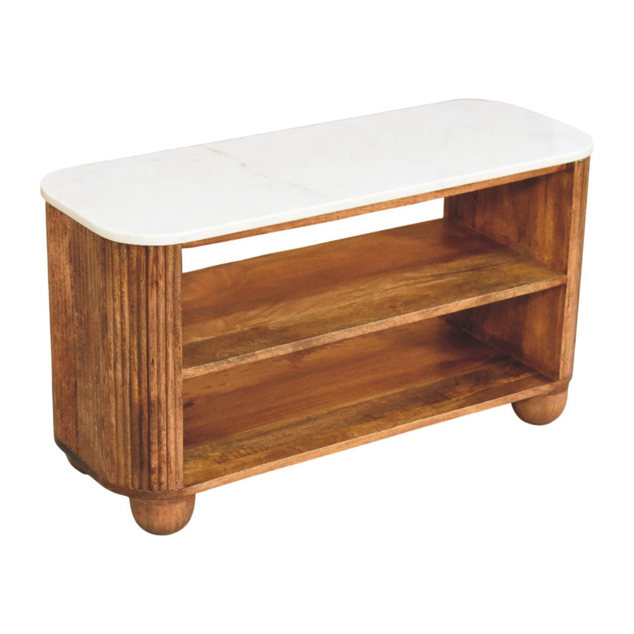 Beaumont Marble Shoe Bench | Marble-Effect Solid Mango Wood