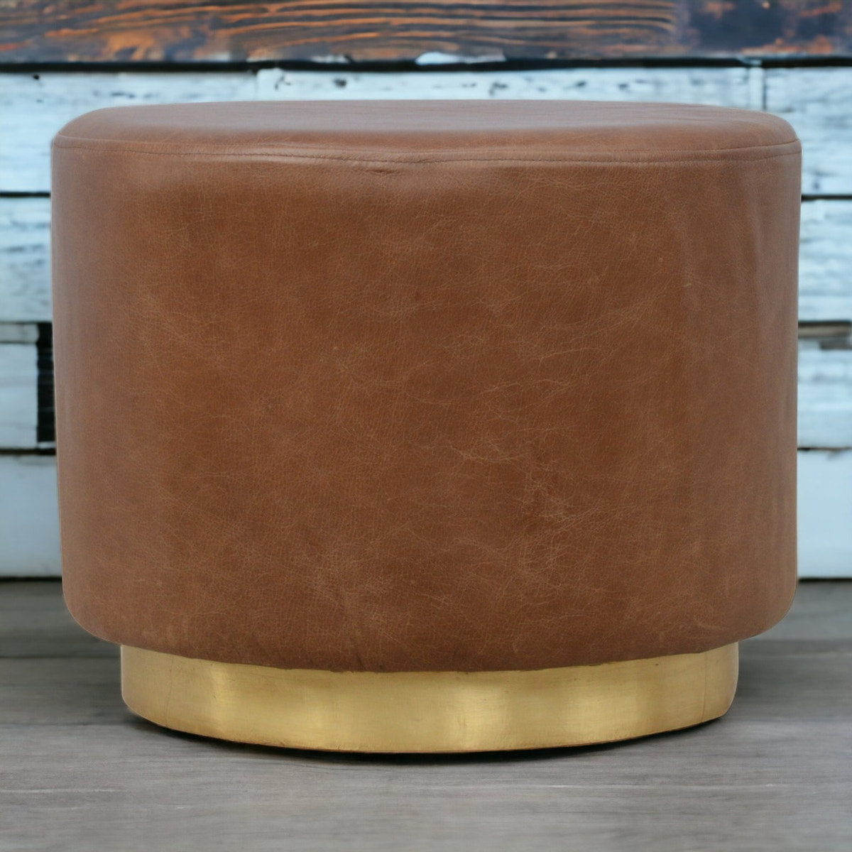 Buffalo Footstool with Gold Base | Buffalo Leather