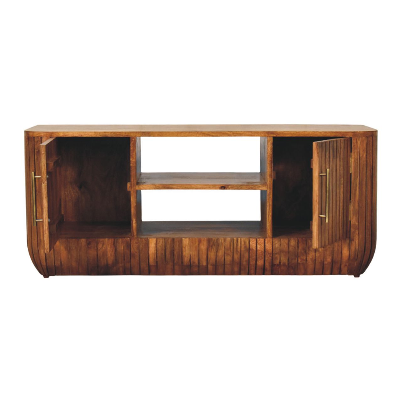 Fluted Media Console with Shelves Console Table