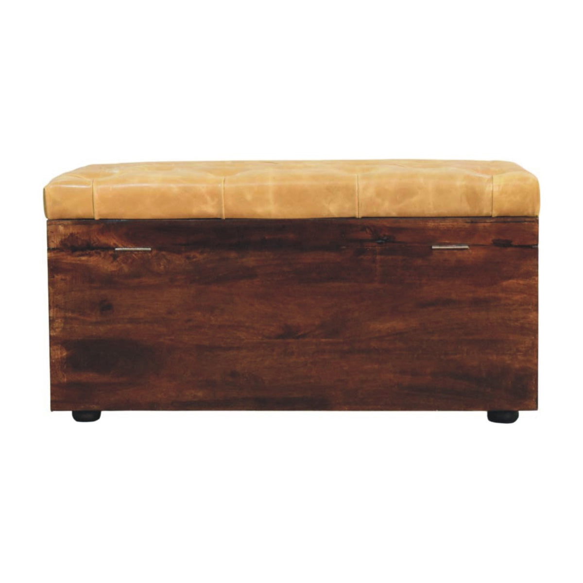 Walnut Storage Trunk Bench with Tan Leather